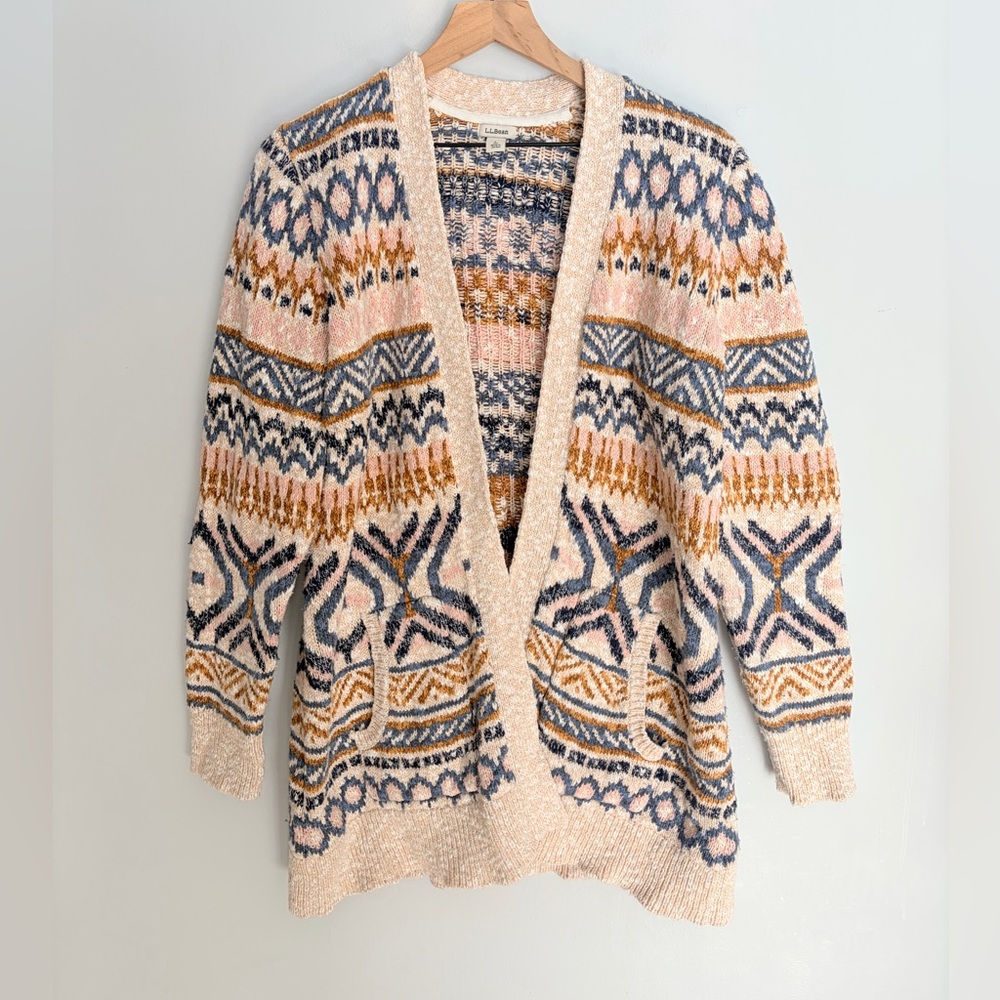 L.L. Bean Women's Cardigan - Cream, Blue, Brown